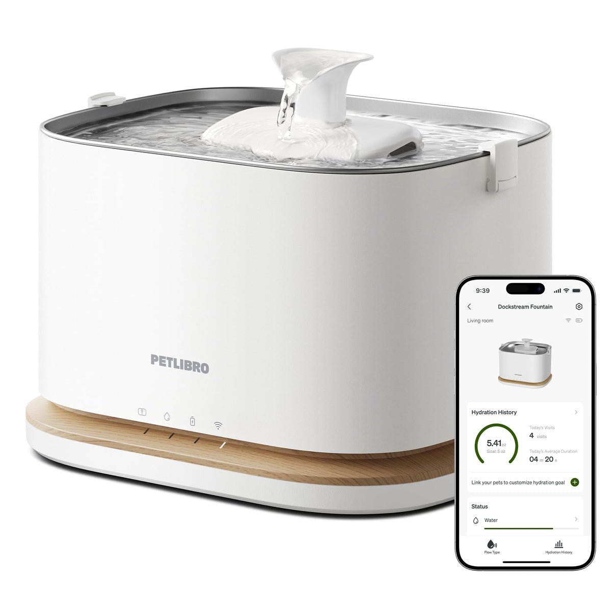 Cordless Smart Pet Water Fountain with App Monitoring & Stainless Steel Tray, 3L