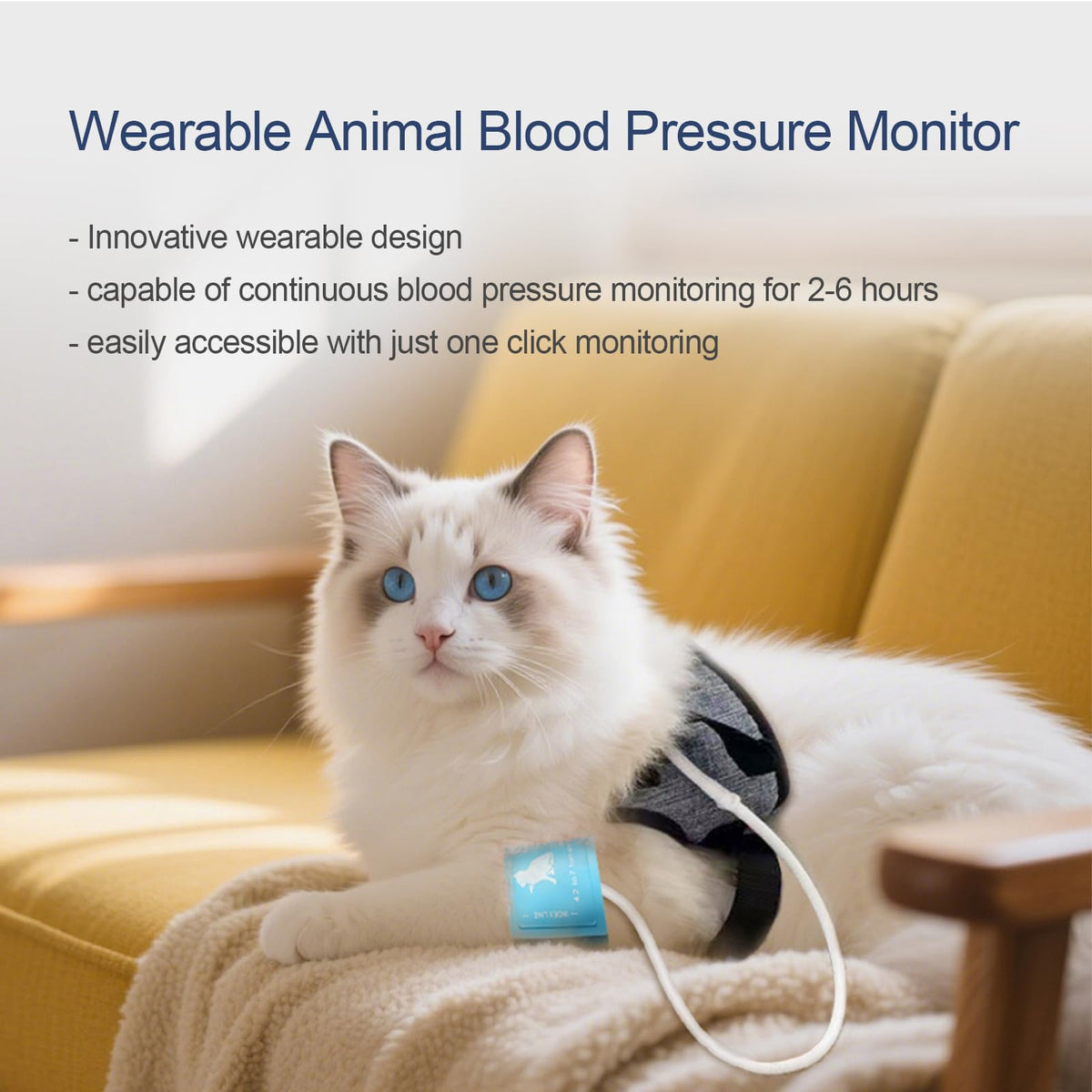 Wearable Pet Blood Pressure Monitor with Adjustable Chest Strap & LCD Display