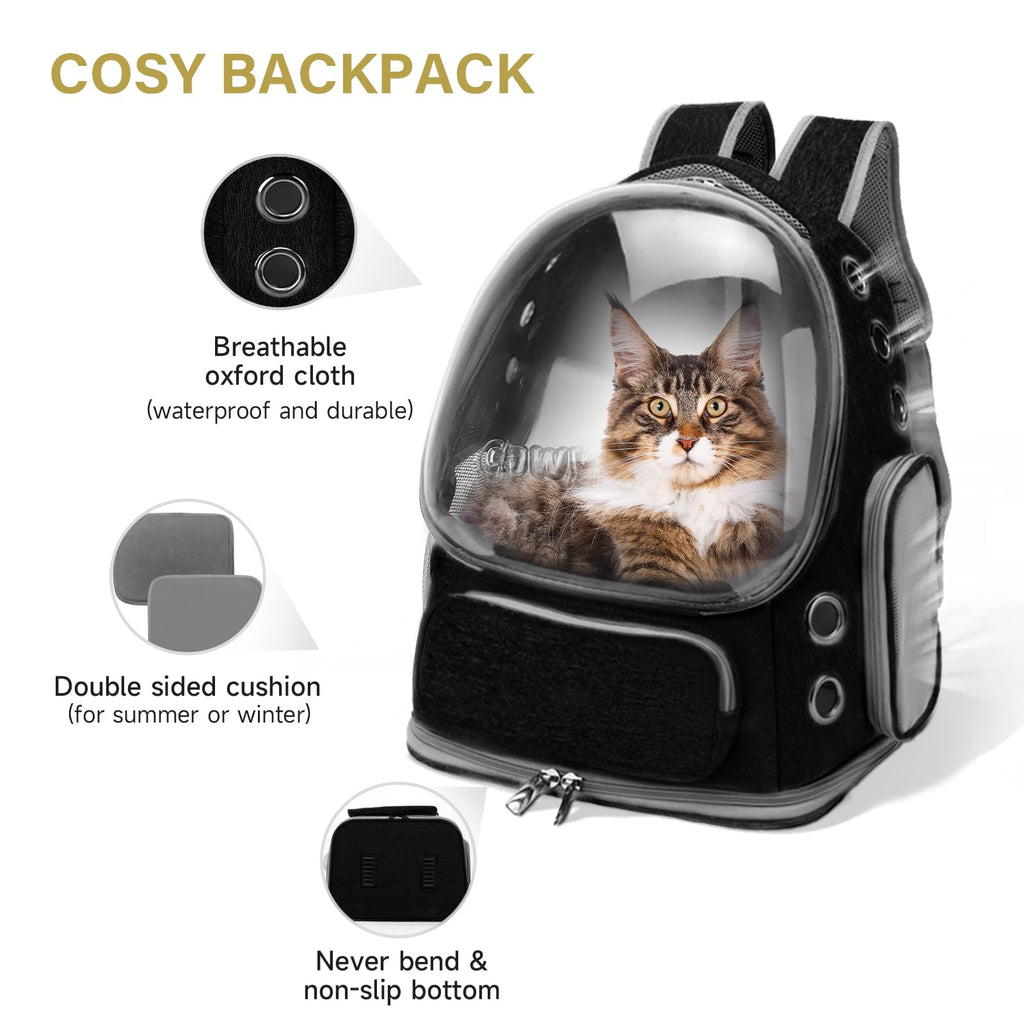 Transparent Cat Backpack Carrier with Breathable Design, Up to 15lbs