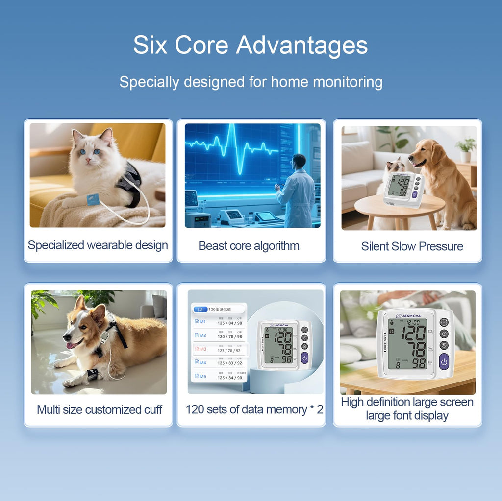 Wearable Pet Blood Pressure Monitor with Adjustable Chest Strap & LCD Display