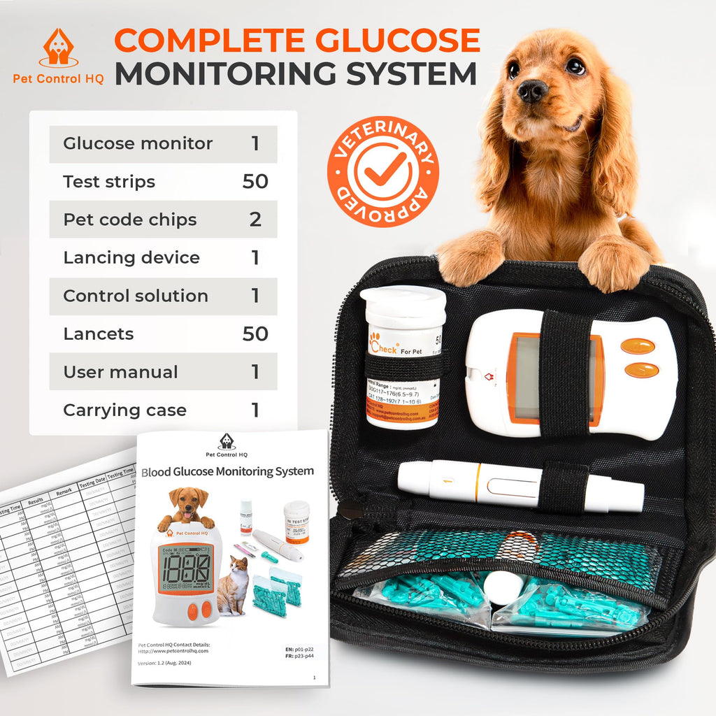 Pet Blood Glucose Monitoring Kit for Dogs & Cats with Test Strips