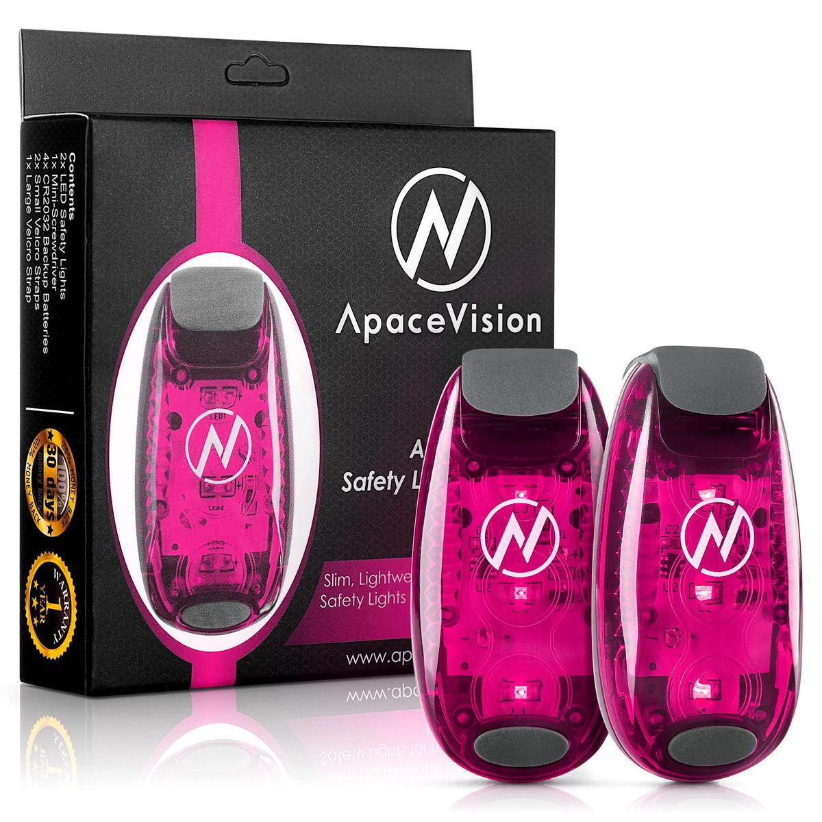 Apace Vision (2 Pack) - LED Safety Lights + Reflective Vests + Bands