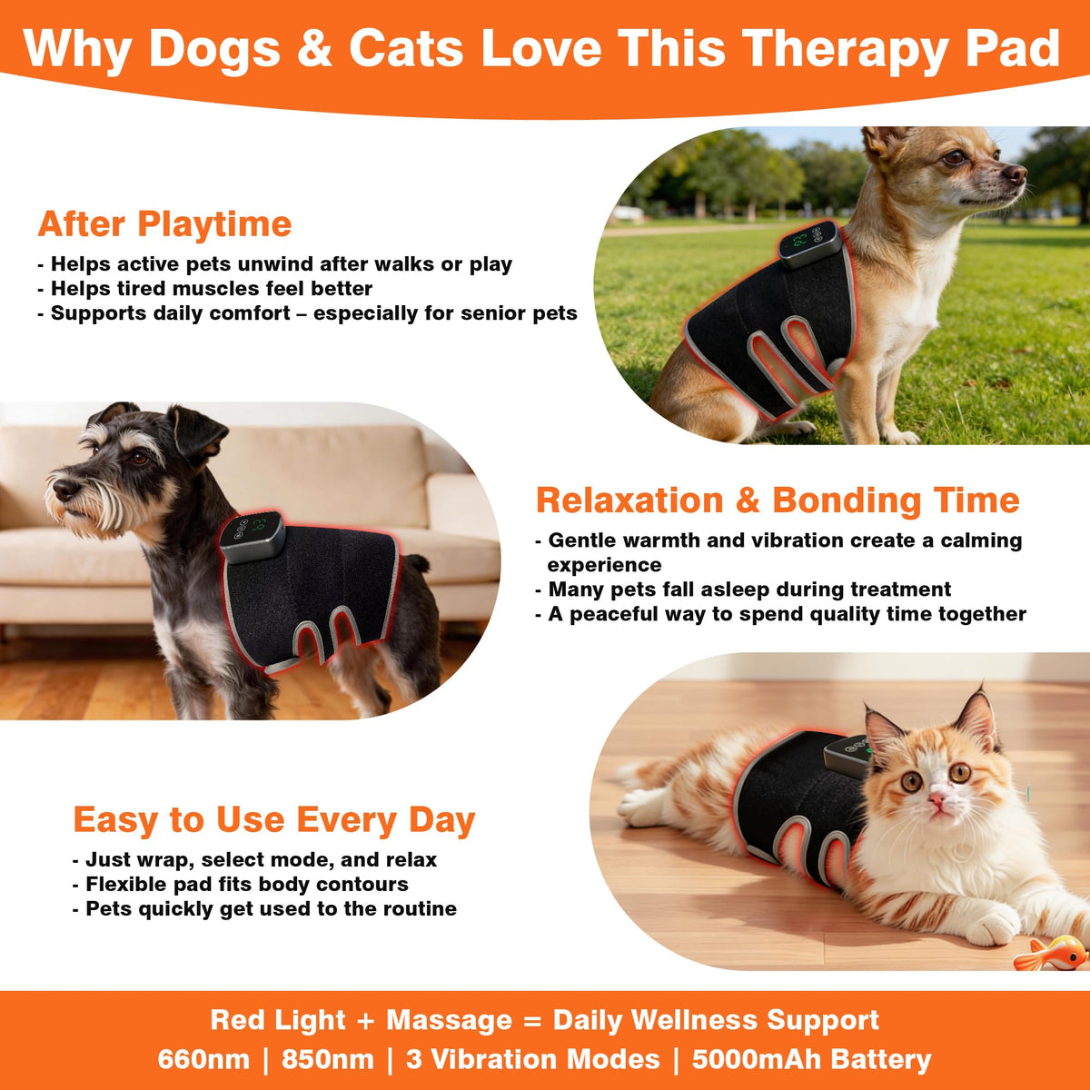 Red Light Therapy Pet Massager with 660nm & 850nm Infrared Light