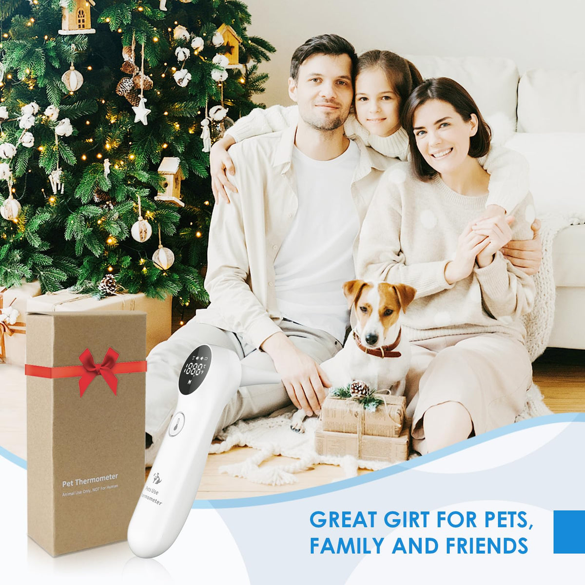 Pet Ear Thermometer for Dogs, Cats & Livestock with 1-Second Measurement