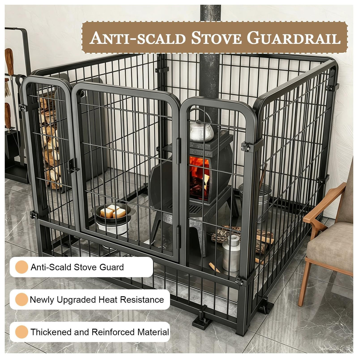 Fireplace Safety Fence, Metal Play Yard for Pet/Dog with Door