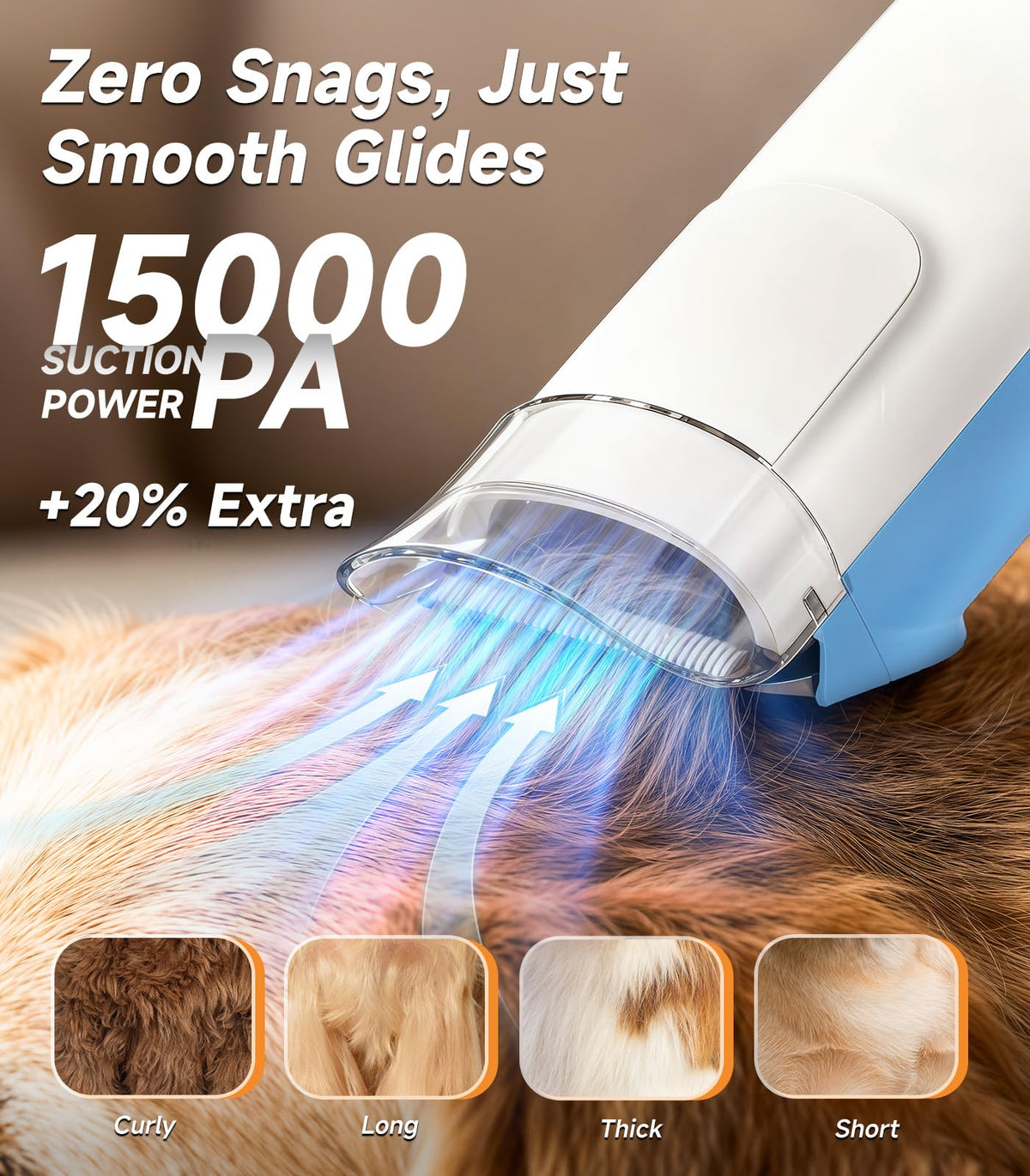 Dog Grooming Vacuum Kit with Hair Clipper & Shedding Brush, 15000Pa