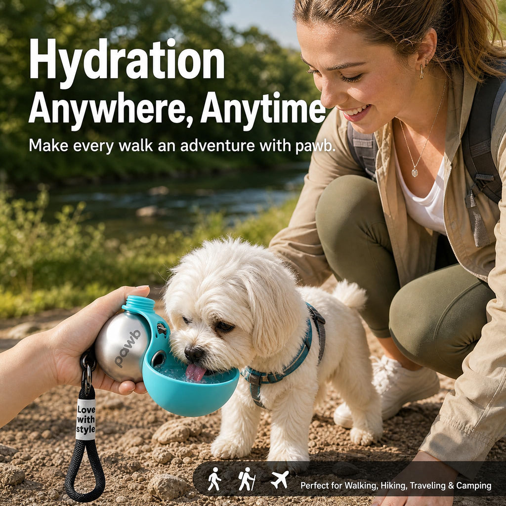 Pawb Pet Bottle Stainless for Small Dogs and Puppies Foldable Silicone Bowl