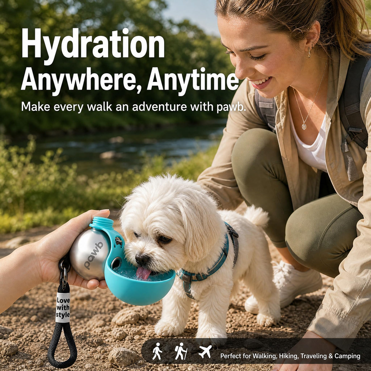 Pawb Pet Bottle Stainless for Small Dogs and Puppies Foldable Silicone Bowl