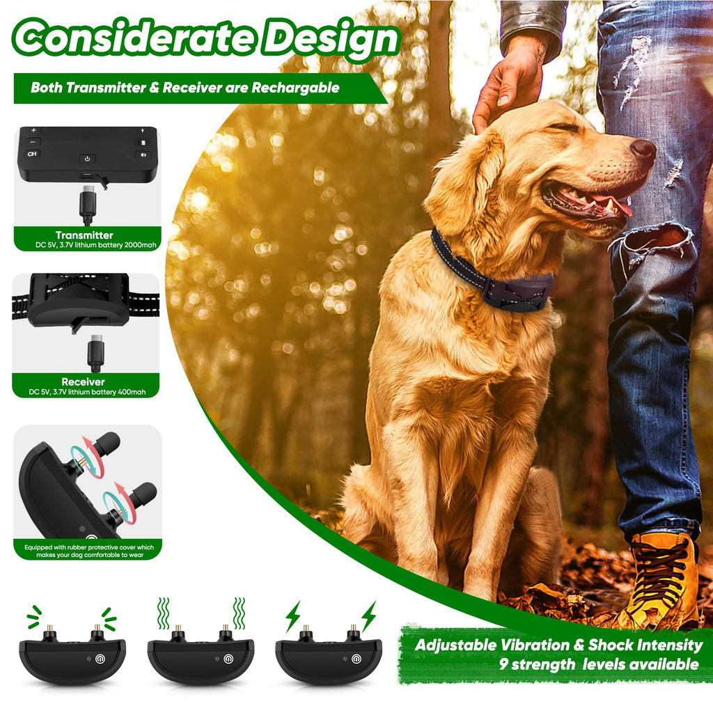 2-in-1 Wireless Dog Fence & Training Collar with Vibration and Shock Modes