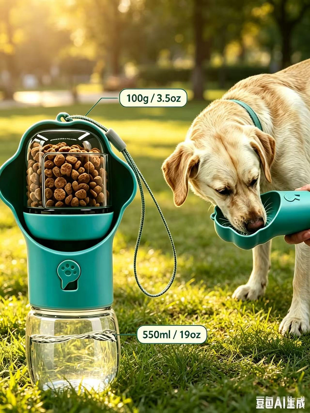 Portable Dog Water Bottle for Travel – 2-in-1 with Food Container