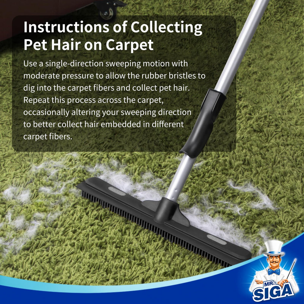 3-in-1 Pet Hair Removal Rubber Broom with Adjustable Handle & Squeegee