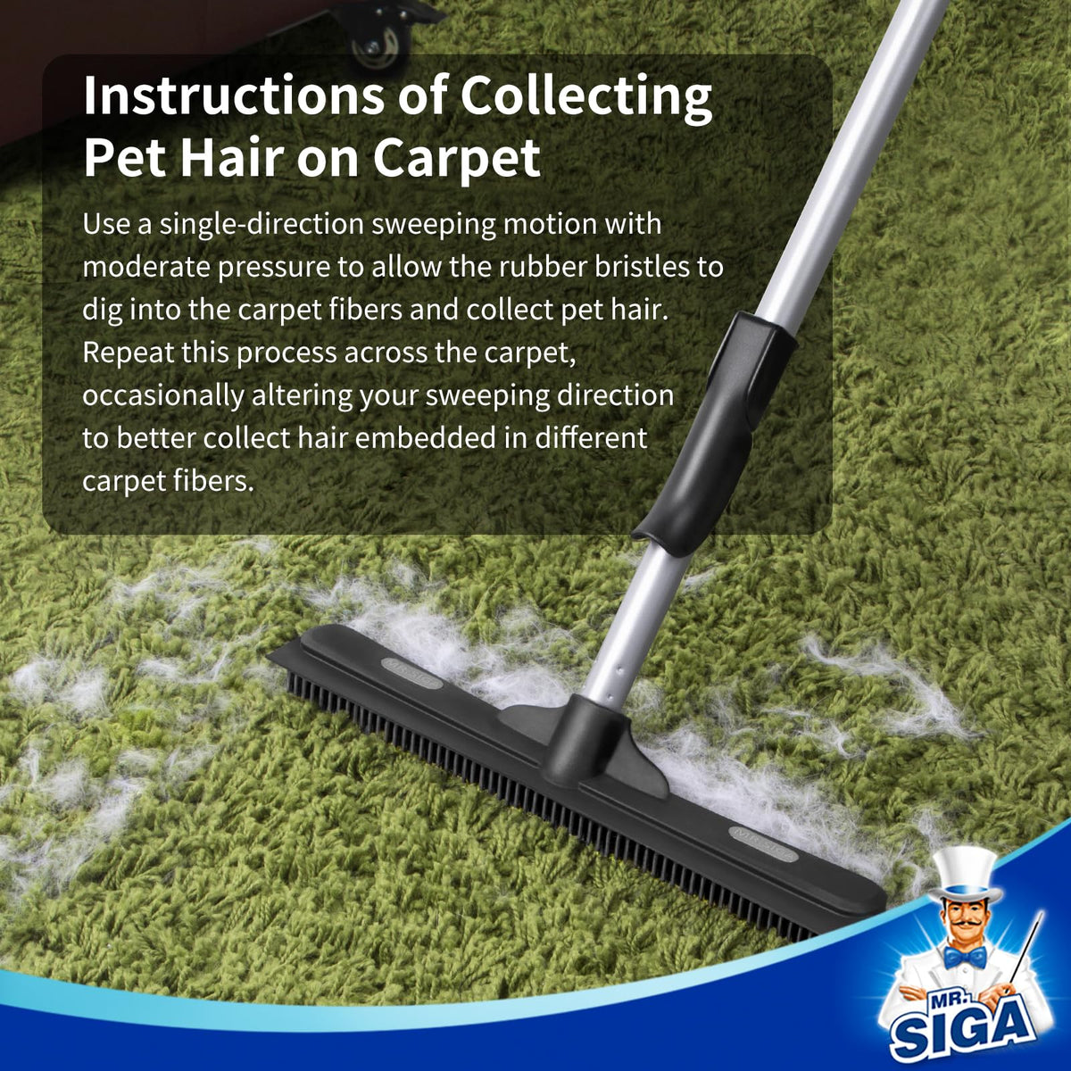3-in-1 Pet Hair Removal Rubber Broom with Adjustable Handle & Squeegee