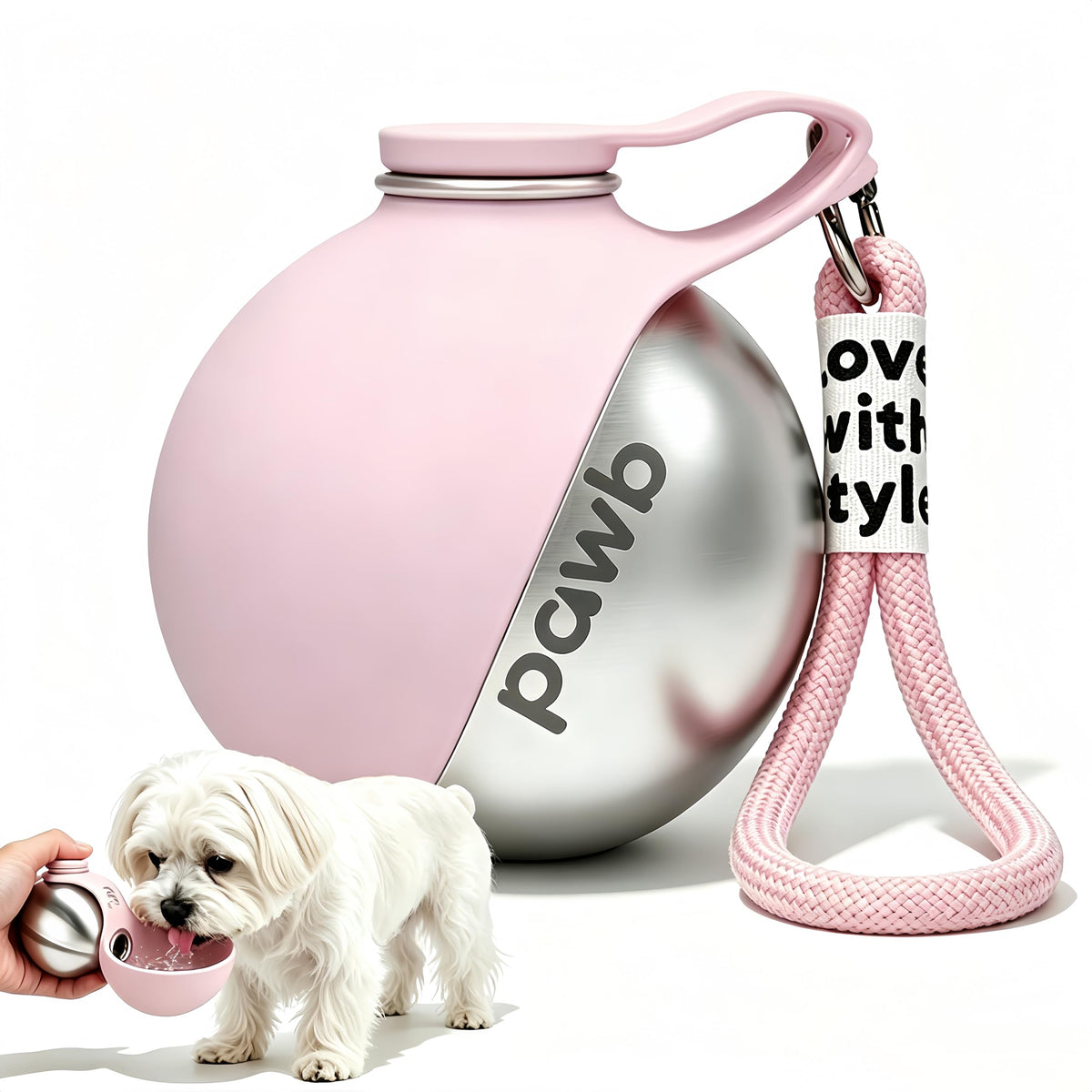 Pawb Pet Bottle Stainless for Small Dogs and Puppies Foldable Silicone Bowl