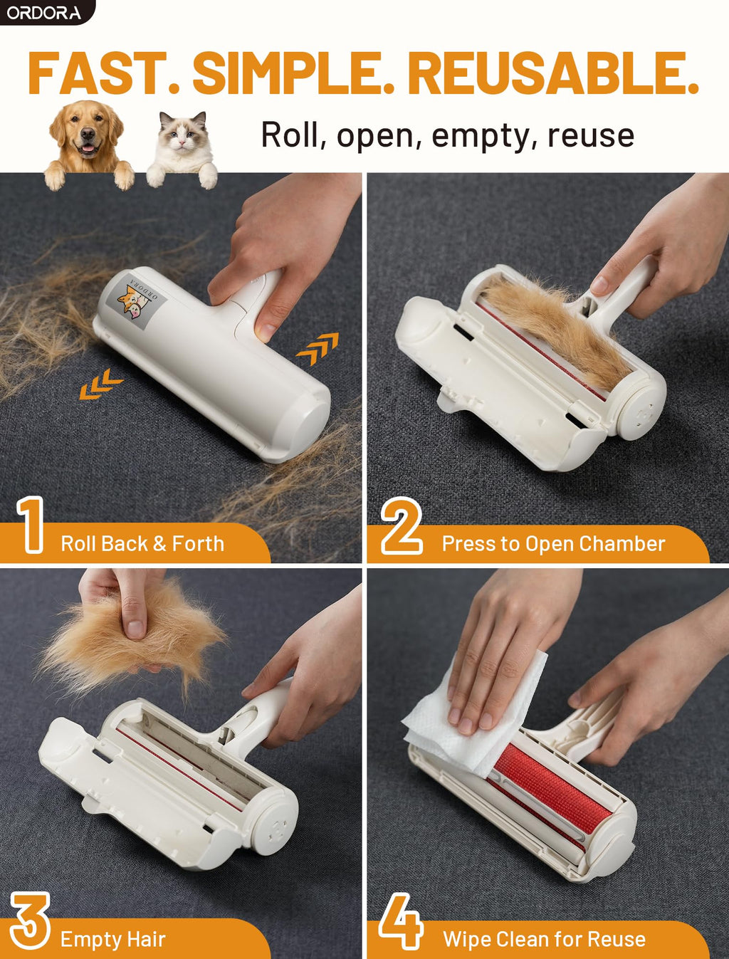 Reusable Pet Hair Remover Roller for Furniture, Carpet & Bedding