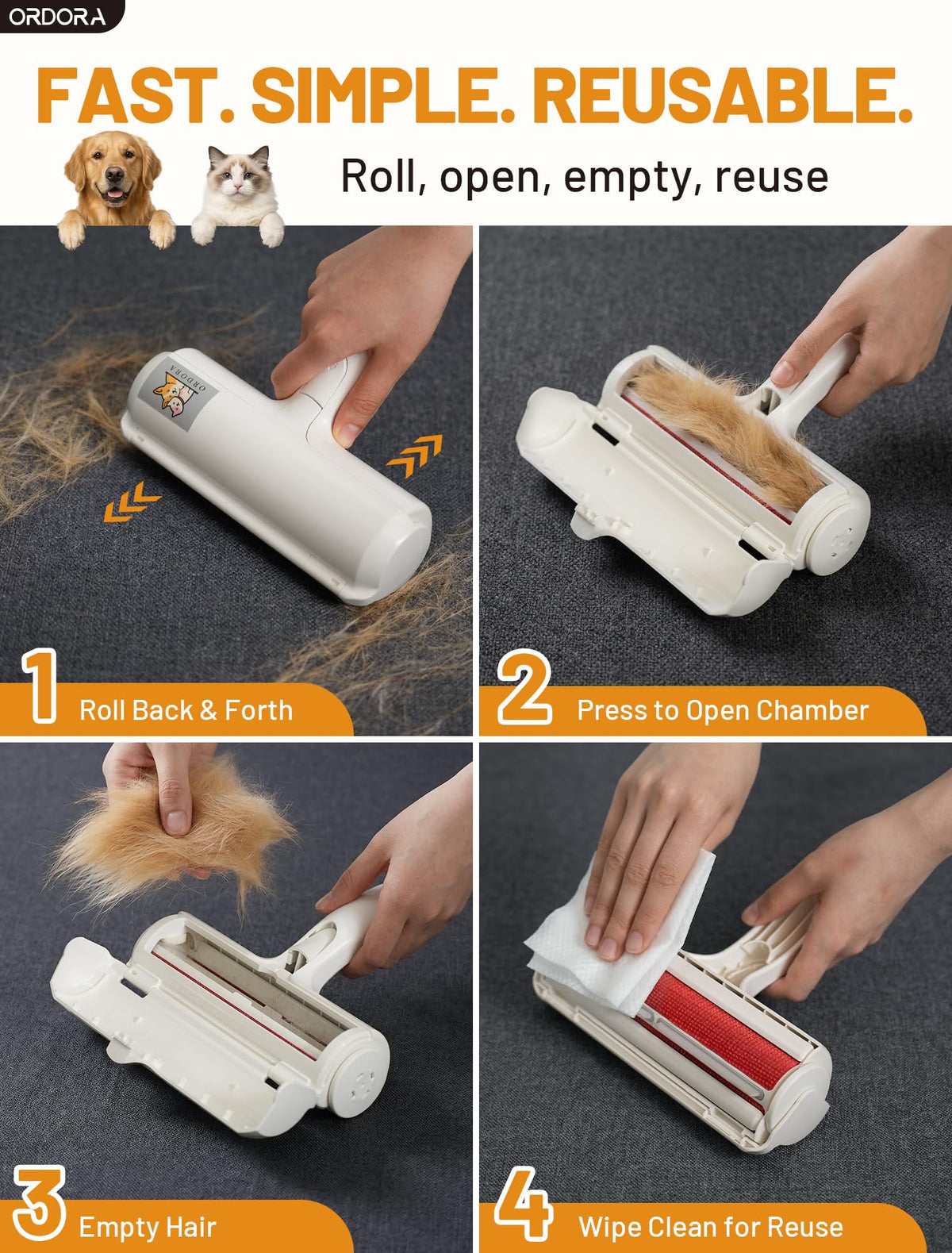 Reusable Pet Hair Remover Roller for Furniture, Carpet & Bedding