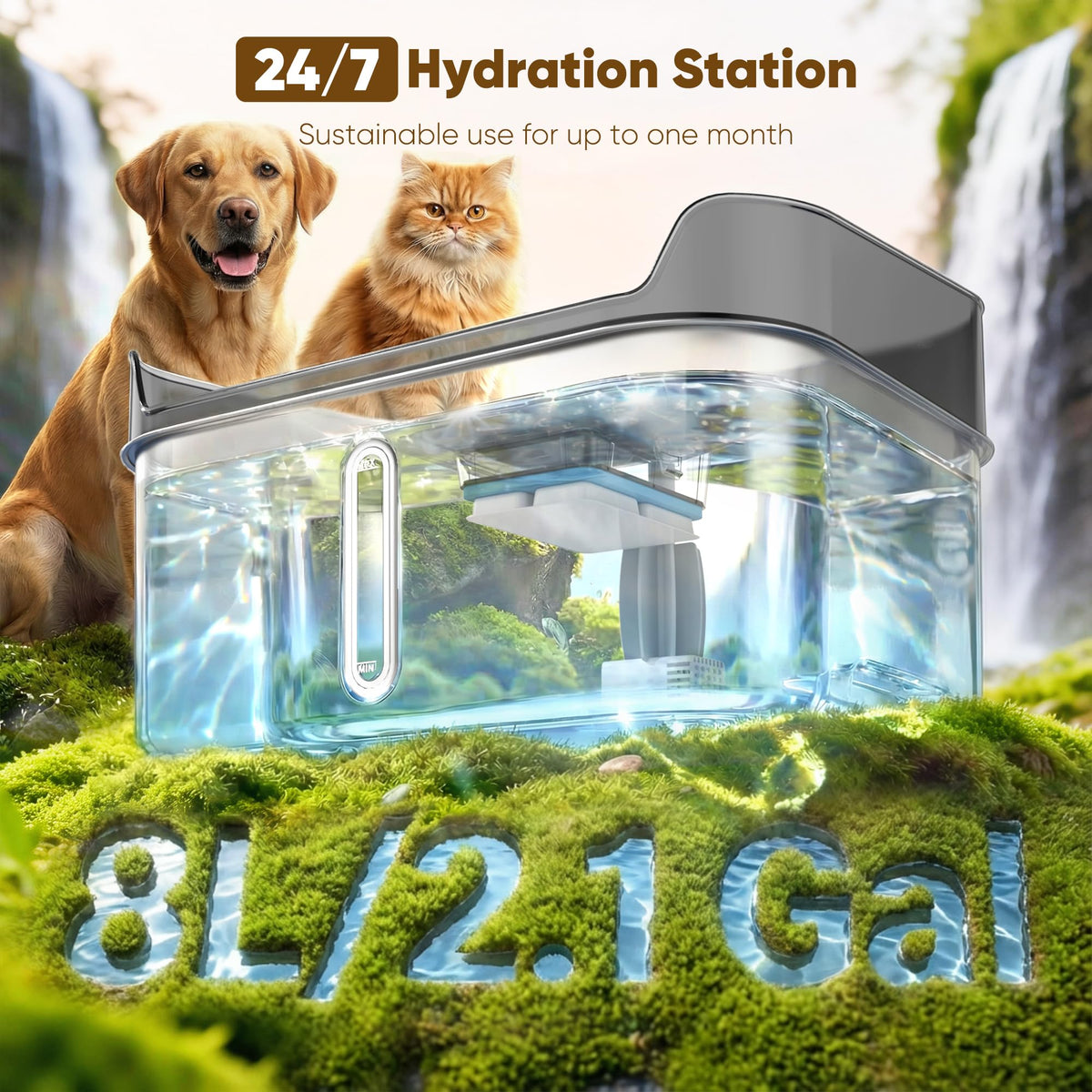 8L Stainless Steel Pet Water Fountain with Ultra-Quiet Pump for Dogs & Cats