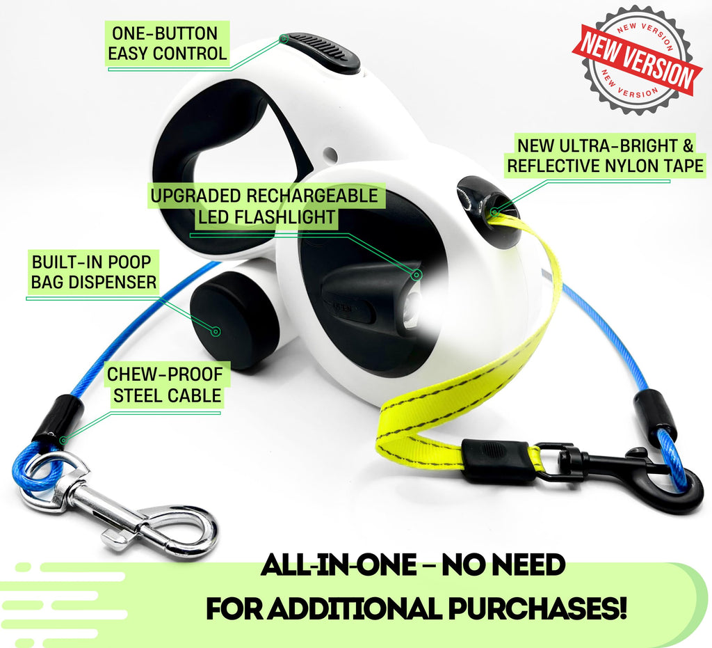 16ft Retractable Dog Leash with LED Light & Reflective Design