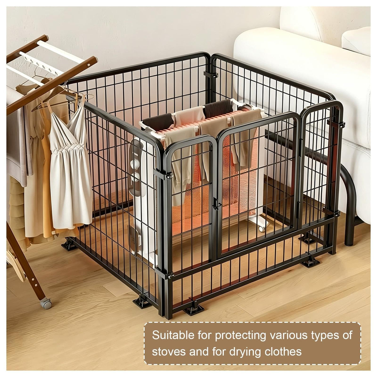 Fireplace Safety Fence, Metal Play Yard for Pet/Dog with Door