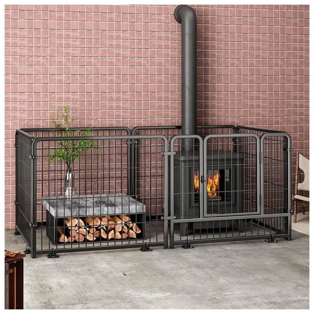Fireplace Safety Fence, Metal Play Yard for Pet/Dog with Door