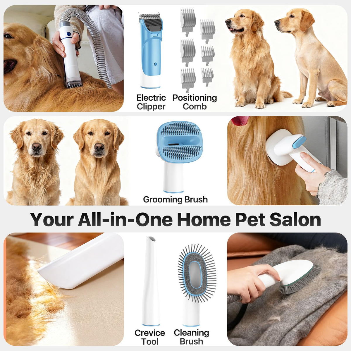 Dog Grooming Vacuum Kit with Hair Clipper & Shedding Brush, 15000Pa