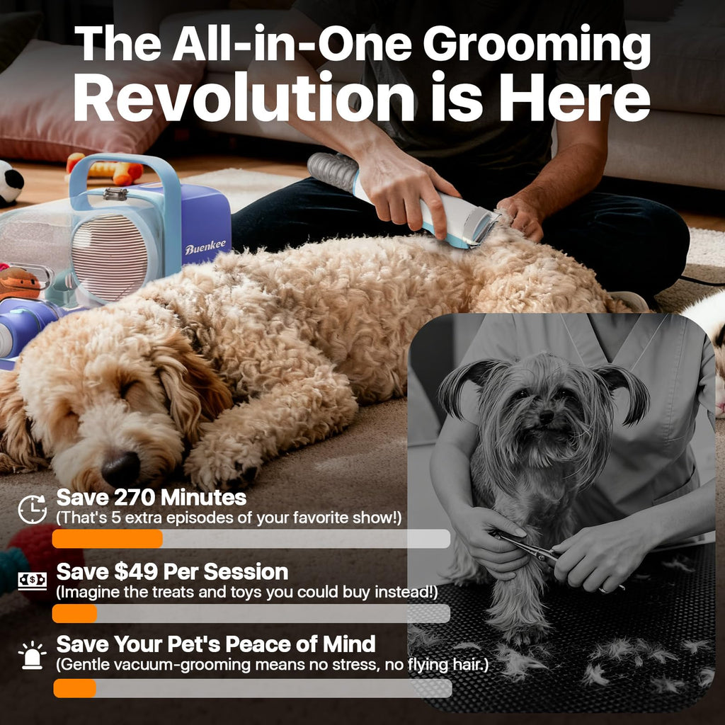 Dog Grooming Vacuum Kit with Hair Clipper & Shedding Brush, 15000Pa