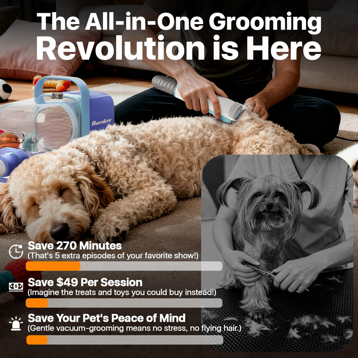 Dog Grooming Vacuum Kit with Hair Clipper & Shedding Brush, 15000Pa