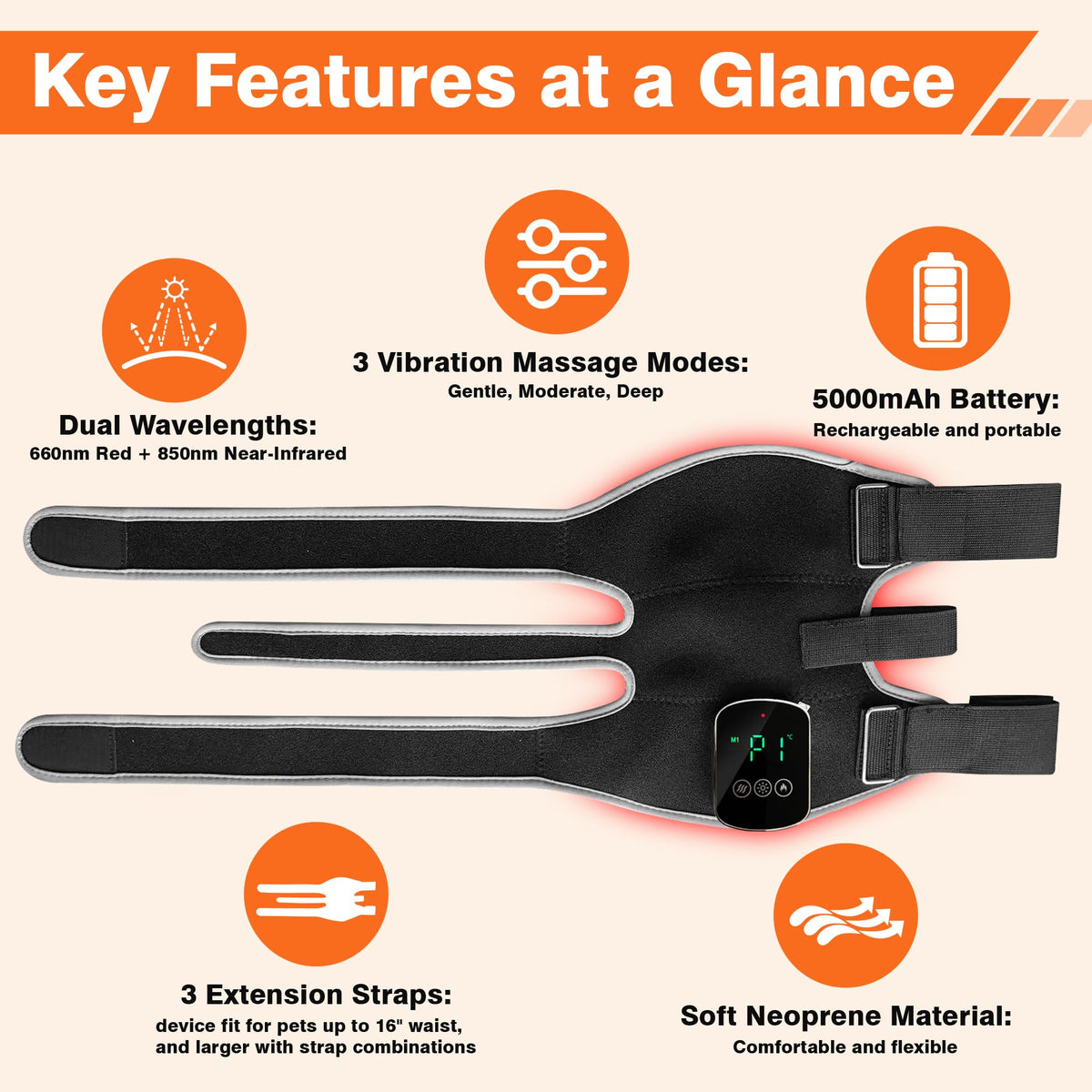Red Light Therapy Pet Massager with 660nm & 850nm Infrared Light
