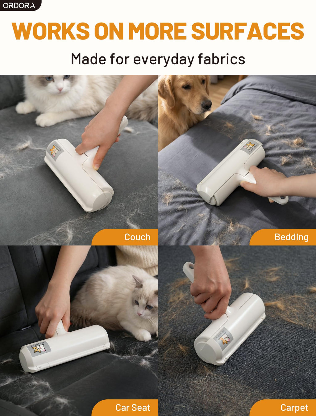 Reusable Pet Hair Remover Roller for Furniture, Carpet & Bedding