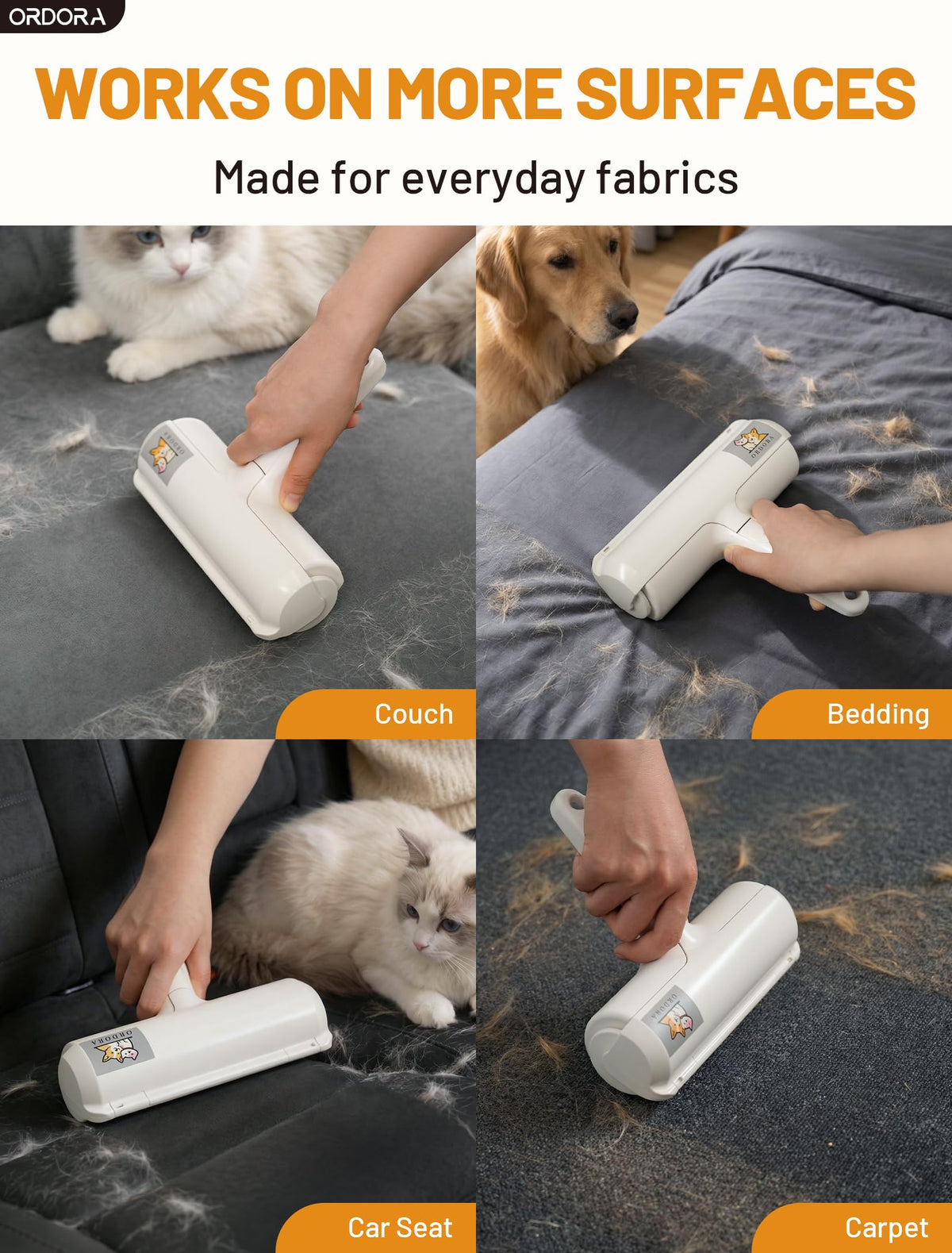 Reusable Pet Hair Remover Roller for Furniture, Carpet & Bedding