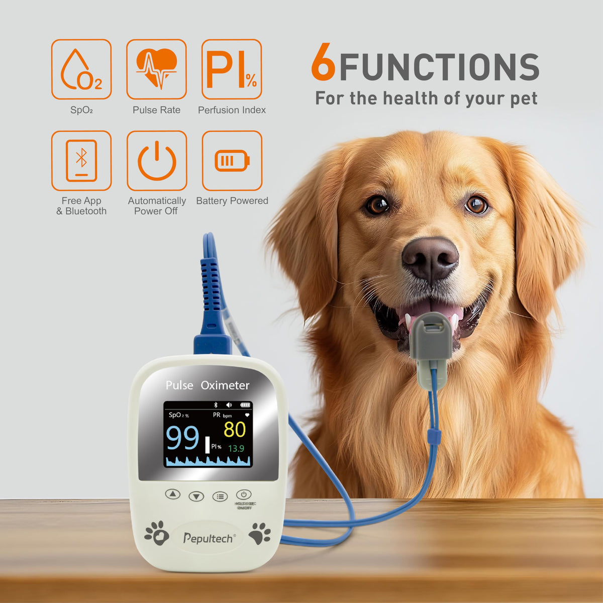 Bluetooth Pet Blood Oxygen & Pulse Rate Monitor with Tongue Probe
