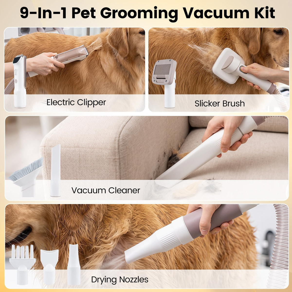 PETSITE 9-in-1 Dog Grooming Vacuum Kit for Shedding
