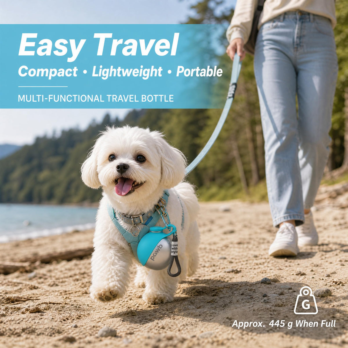 Pawb Pet Bottle Stainless for Small Dogs and Puppies Foldable Silicone Bowl