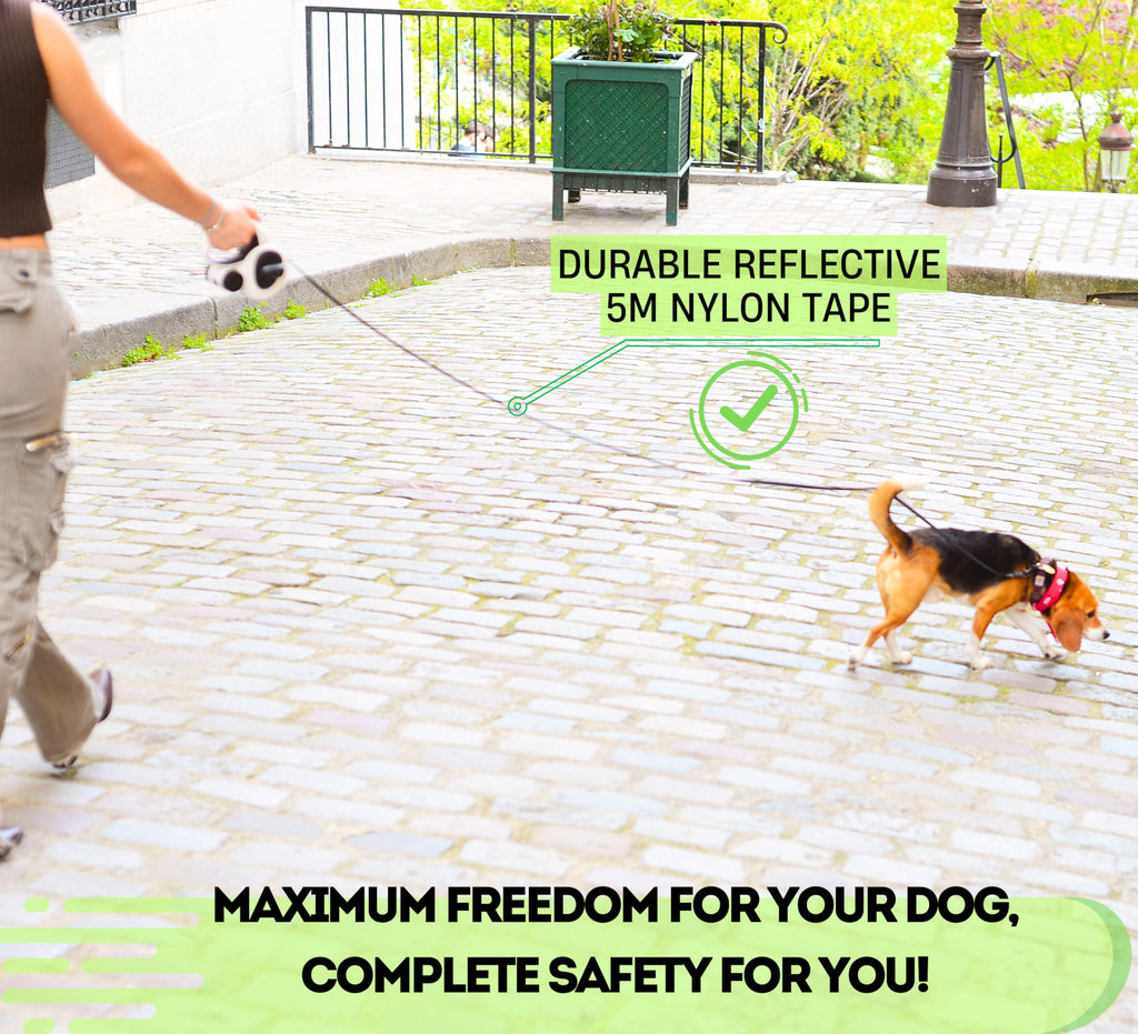 16ft Retractable Dog Leash with LED Light & Reflective Design