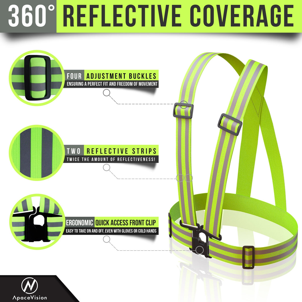 Apace Vision (2 Pack) - LED Safety Lights + Reflective Vests + Bands